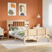 vidaXL Säng med bokhylla utan madrass 140x190cm massiv furu