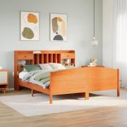 vidaXL Säng med bokhylla utan madrass vaxbrun 200x200cm massiv furu
