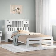 vidaXL Säng med bokhylla utan madrass vit 135x190cm massiv furu