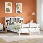 vidaXL Säng med bokhylla utan madrass vit 140x190cm massiv furu