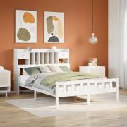 vidaXL Säng med bokhylla utan madrass vit 160x200cm massiv furu
