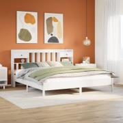 vidaXL Säng med bokhylla utan madrass vit 200x200cm massiv furu