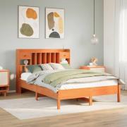 vidaXL Säng med bokhylla utan madrass vaxbrun 140x190cm massiv furu