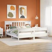 vidaXL Säng med bokhylla utan madrass vit 200x200cm massiv furu