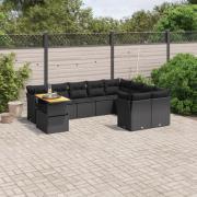 vidaXL Loungegrupp 10 delar med svarta dynor konstrotting