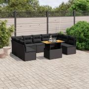 vidaXL Loungegrupp 10 delar med svarta dynor konstrotting