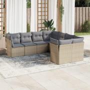 vidaXL Matgrupp för trädgården med dynor 8 delar beige konstrotting