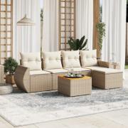 vidaXL Soffgrupp för trädgården med dynor 6 delar beige konstrotting