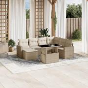 vidaXL Matgrupp för trädgården med dynor 8 delar beige konstrotting