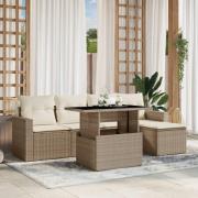 vidaXL Soffgrupp för trädgården med dynor 6 delar beige konstrotting