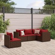 vidaXL Loungegrupp med dynor 5 delar brun konstrotting