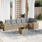 vidaXL Matgrupp för trädgården med dynor 7 delar beige konstrotting