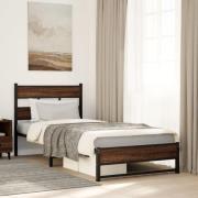 vidaXL Sängram utan madrass metall brun ek 90x200 cm