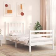 vidaXL Sängram med huvudgavel vit 90x200 cm massivt trä