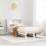 vidaXL Säng med bokhylla utan madrass vit 75x190 cm massiv trä