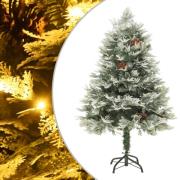 vidaXL Belyst julgran med kottar grön 150 cm PVC&PE