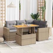 vidaXL Soffgrupp för trädgården med dynor 5 delar beige konstrotting