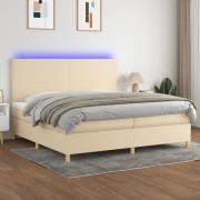vidaXL Ramsäng med madrass & LED gräddvit 200x200 cm tyg
