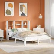 vidaXL Säng med bokhylla utan madrass vit 150x200cm massiv furu