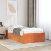 vidaXL Sängram utan madrass vaxbrun 100x200 cm massiv furu