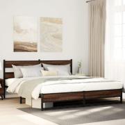 vidaXL Sängram utan madrass metall brun ek 193x203 cm