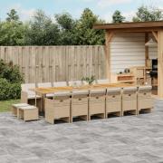 vidaXL Matgrupp för trädgården med dynor 17 delar beige konstrotting