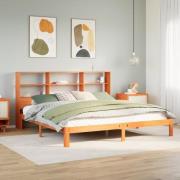 vidaXL Säng med bokhylla utan madrass vaxbrun 180x200cm massiv furu