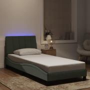 vidaXL Sängram med LED-belysning ljusgrå 80x200 cm sammet