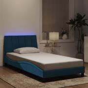 vidaXL Sängram med LED-belysning blå 100x200 cm sammet