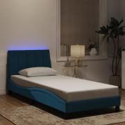 vidaXL Sängram med LED-belysning blå 80x200 cm sammet