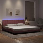 vidaXL Sängram med LED-belysning rosa 200x200 cm sammet