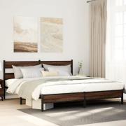 vidaXL Sängram utan madrass metall brun ek 180x200 cm