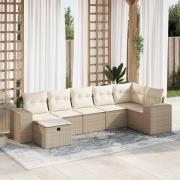 vidaXL Matgrupp för trädgården med dynor 7 delar beige konstrotting