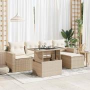 vidaXL Soffgrupp för trädgården med dynor 6 delar beige konstrotting