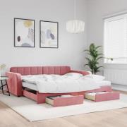 vidaXL Dagbädd utdragbar med lådor rosa 100x200 cm sammet