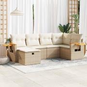 vidaXL Soffgrupp för trädgården med dynor 6 delar beige konstrotting