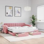 vidaXL Dagbädd utdragbar med lådor rosa 90x200 cm sammet