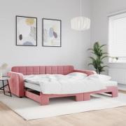 vidaXL Dagbädd utdragbar och madrasser rosa 100x200 cm sammet