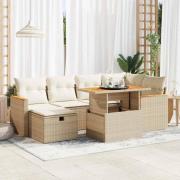vidaXL Matgrupp för trädgården med dynor 8 delar beige konstrotting