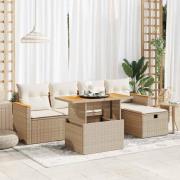 vidaXL Soffgrupp för trädgården med dynor 6 delar beige konstrotting