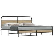 vidaXL Sängram utan madrass metall rökfärgad ek 183x213 cm
