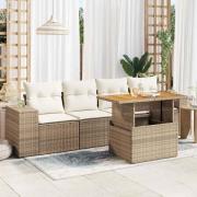 vidaXL Soffgrupp för trädgården med dynor 5 delar beige konstrotting