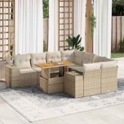 vidaXL Soffgrupp för trädgården med dynor 9 delar beige konstrotting