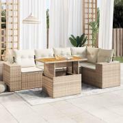 vidaXL Soffgrupp för trädgården med dynor 6 delar beige konstrotting