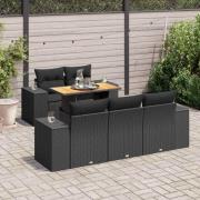 vidaXL Loungegrupp med dynor 6 delar svart konstrotting