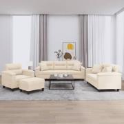 vidaXL Soffgrupp med kuddar 4 delar Beige mikrofibertyg