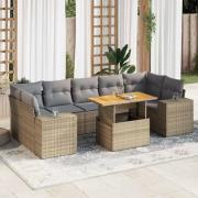 vidaXL Matgrupp för trädgården med dynor 8 delar beige konstrotting