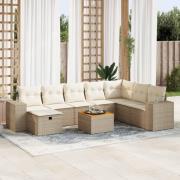 vidaXL Soffgrupp för trädgården med dynor 9 delar beige konstrotting