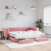 vidaXL Dagbädd utdragbar med lådor rosa 90x200 cm sammet