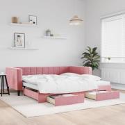 vidaXL Dagbädd utdragbar med lådor rosa 100x200 cm sammet